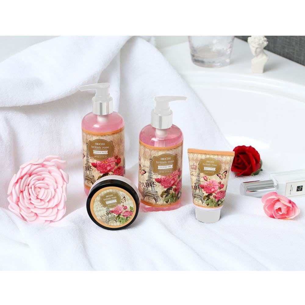Bath and Body Gift Set - 8 Pcs Luxury Rose Scented Heel Shoe Spa Gift Set for Women - Shower Gel, Bubble Bath, Body Butter, Body Lotion & More - Christmas Gifts for Women, Gift for Mom -